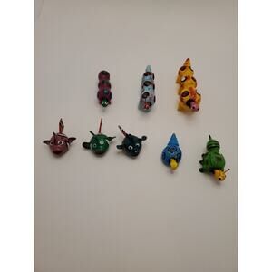 Vintage Wooden Nodding Bobble Head Set of 8 Hand painted MexicoFolk Art